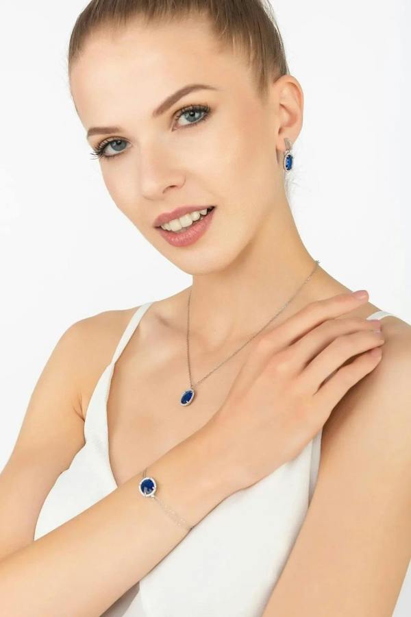 Beatrice Oval Gemstone Pendant Necklace Silver Sapphire Hydro - LATELITA Necklaces