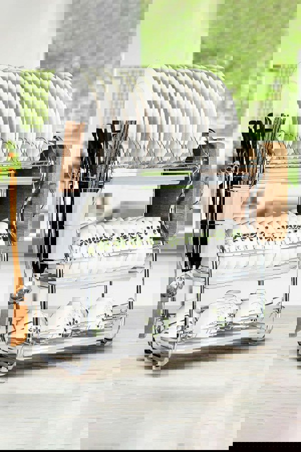 Living and Home 3 Tier Dish Drainer Rack Plate Bowl Storage Drying Tray Board with Kitchen Utensils Holder , Hooks