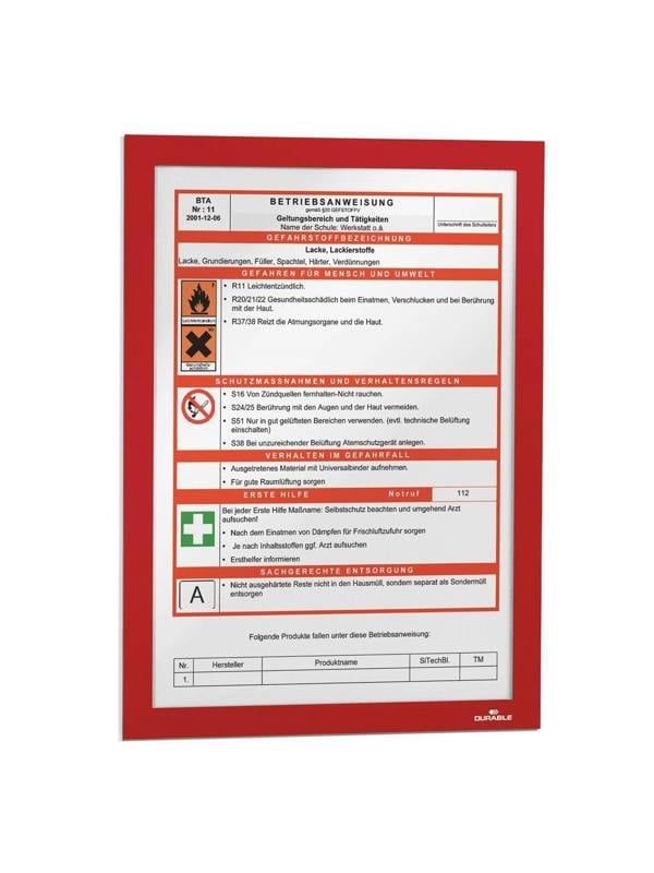 Durable DURAFRAME Self Adhesive Magnetic Signage Frame | A4 Red