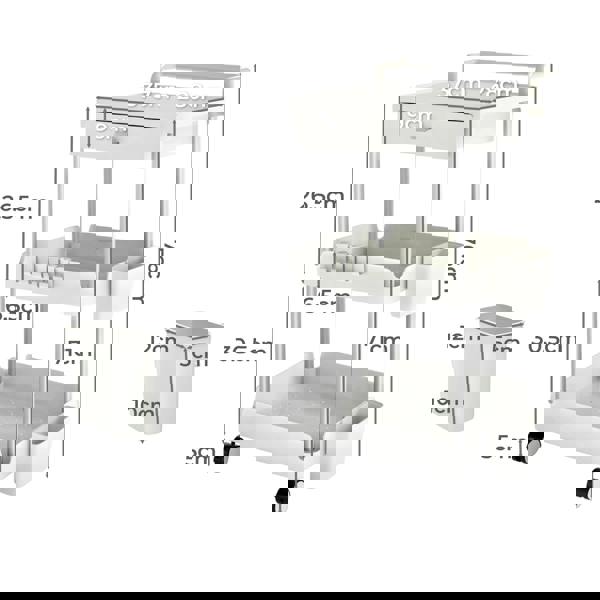 Levede 3 Tier Kitchen Trolley Cart on Wheels Metal Rolling Storage Island White