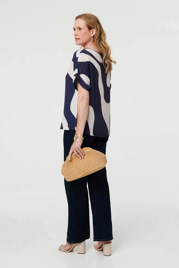 Navy | Abstract Short Sleeve Relaxed Blouse