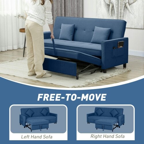 Wyld Haus Sarova Difa Blue Fabric 3 Seater Convertible Sofa Bed