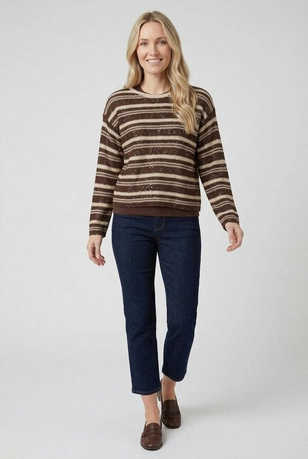 Izabel London Striped Relaxed Fit Drop Shoulder Jumper