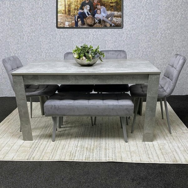 Kosy Koala Grey Wooden Dining Table Set with 4 Grey Chairs and 2 Benches - Dining Kitchen Room Furniture