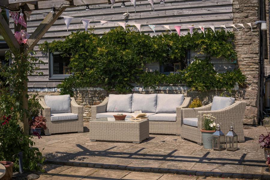 Statement Furniture Friston Rattan Garden Furniture Set Sofa Armchairs & Coffee Table Set