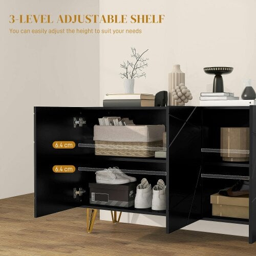 Wyld Haus Fayosa High Gloss Black Sideboard With Golden Hairpin Legs