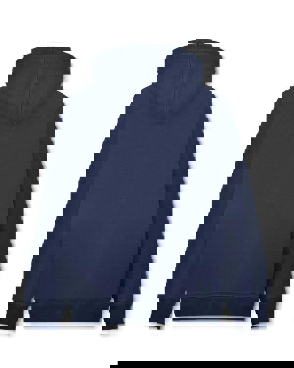 Lambretta Stripe Mens Pull Over Sweatshirt Hooded Hoodie, navy blue men's pullover hoodie with stripe detail on the back and a front pocket.