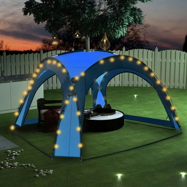 Berkfield Party Tent with LED and 4 Sidewalls 3.6x3.6x2.3 m Blue