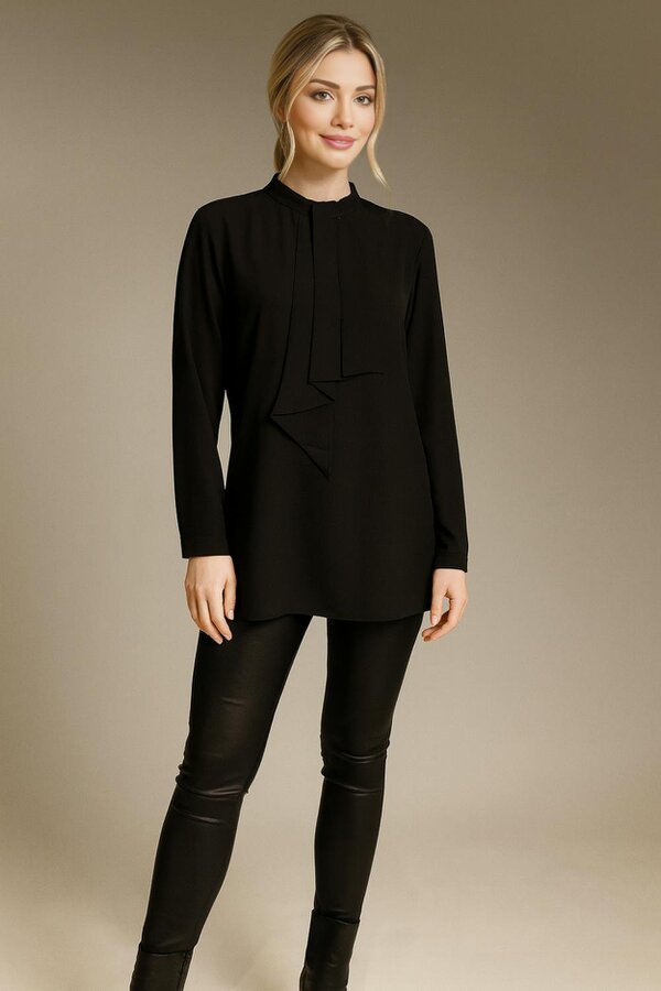 Hoxton Gal Oversized Detailed Front Long Sleeves Blouse in Black