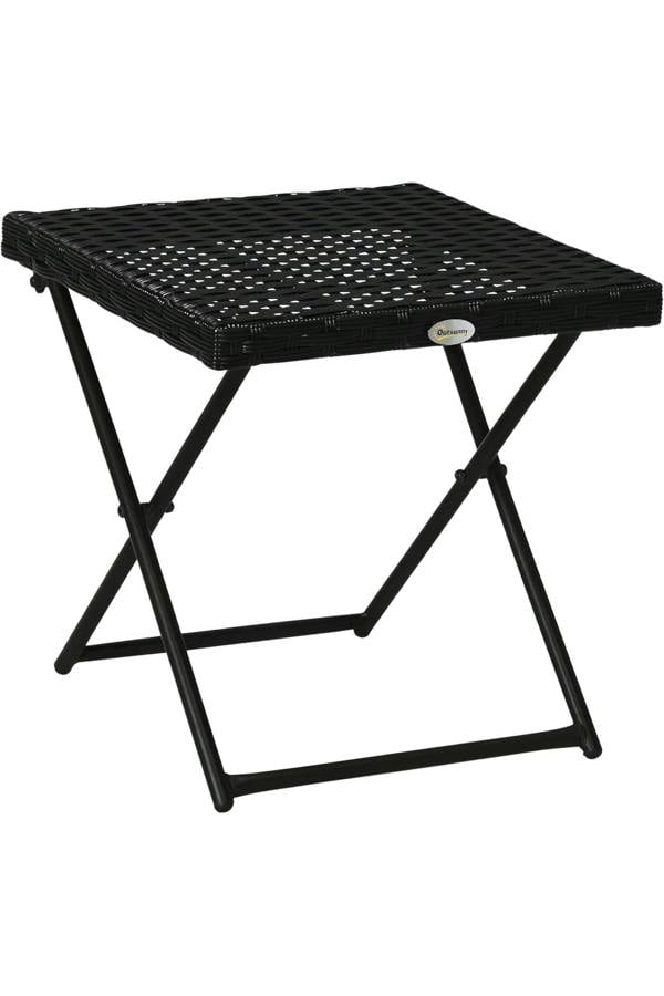Dyzi Folding Rattan Garden Coffee Table Square 40x40cm Black