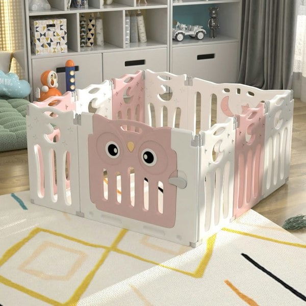 Kids Safety Play Yard Blue Foldable Home Activity Center Play Yard Living and Home 10 Panels Pink