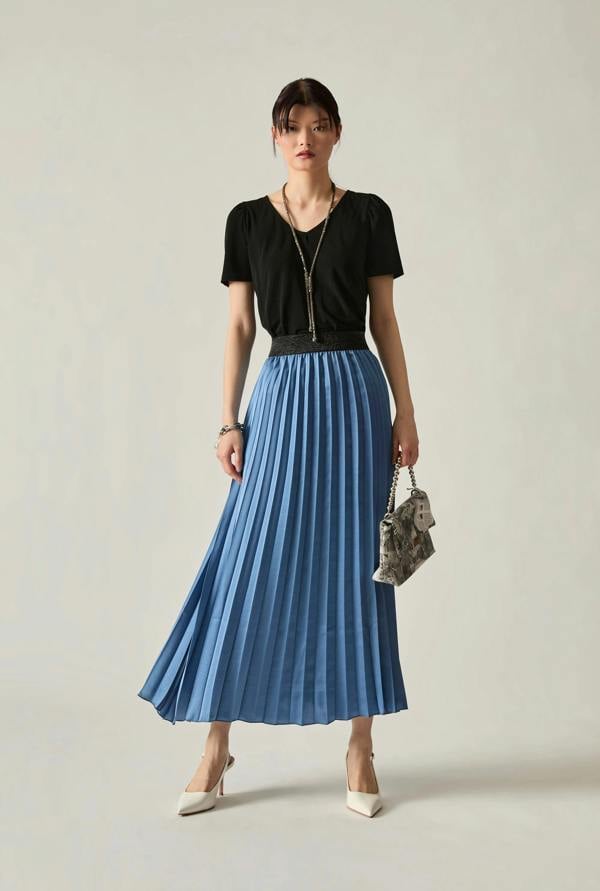 James Lakeland Blue Pleated Maxi Skirt
