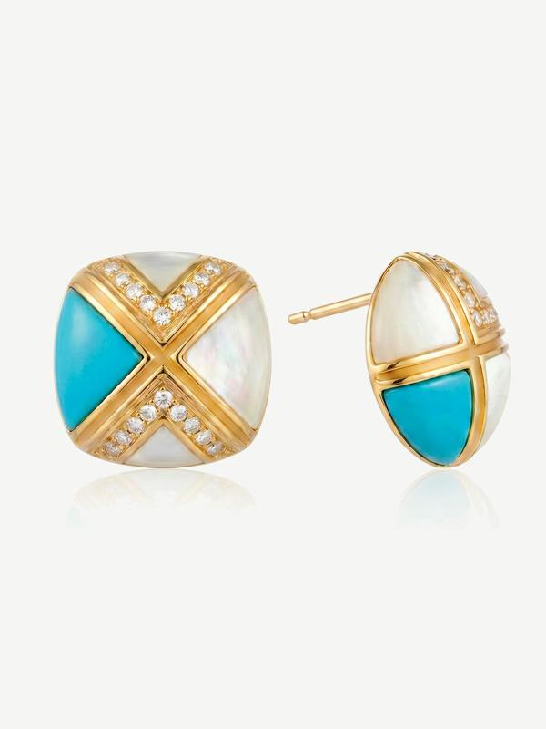 MUCHV Turquoise & Mother of Pearl Square Stud Earrings