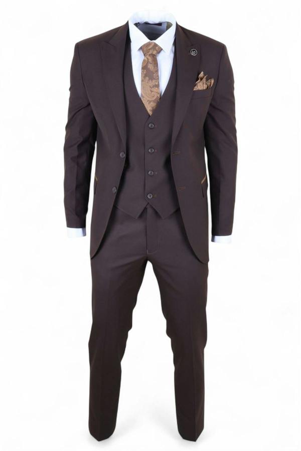 Infinity Leather Men's 3 Piece Plain Dark Brown Work Formal Suit