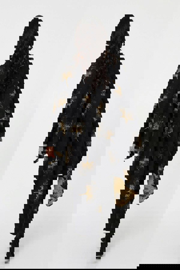 Black | Printed Open Front Oversized Poncho
