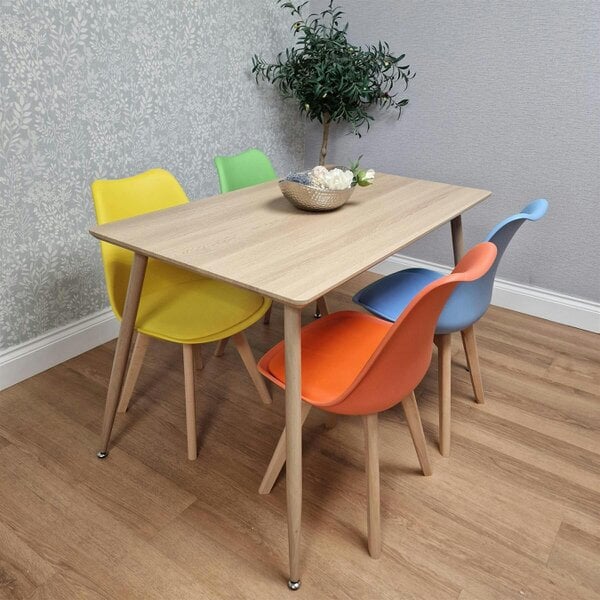 Kosy Koala Modern Rectangle Wood Effect Dining Table Set With 4 Mix Plastic Chairs Dining Room Furniture