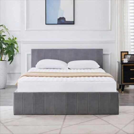 Kosy Koala Ottoman Storage Bed grey small double 4ft line pattern fabric velvet bedroom furniture