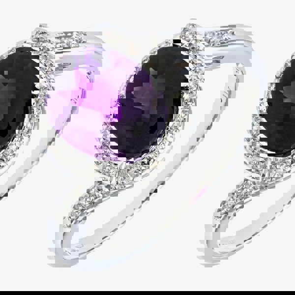 T. H. Baker 9ct White Gold Oval Amethyst & 0.10ct Diamond Ring PR07641W AM
