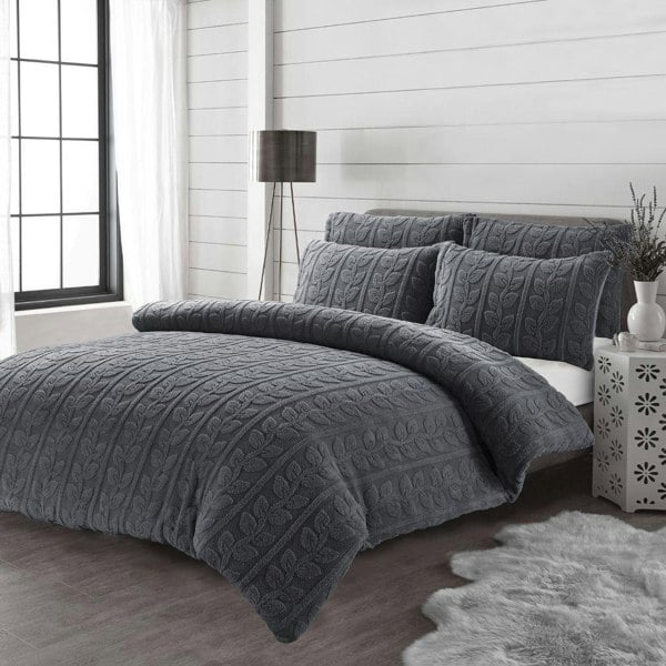 HomeSpace Direct Leaves Teddy Grey Duvet Cover Set