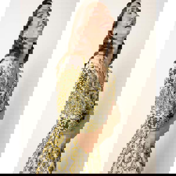 Blue Vanilla V Neck Border Print Maxi Dress