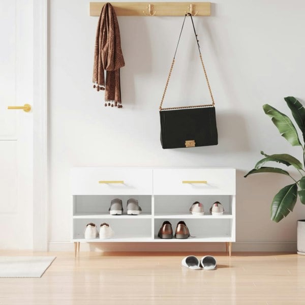 Berkfield Shoe Bench High Gloss White 102x35x55 cm Engineered Wood