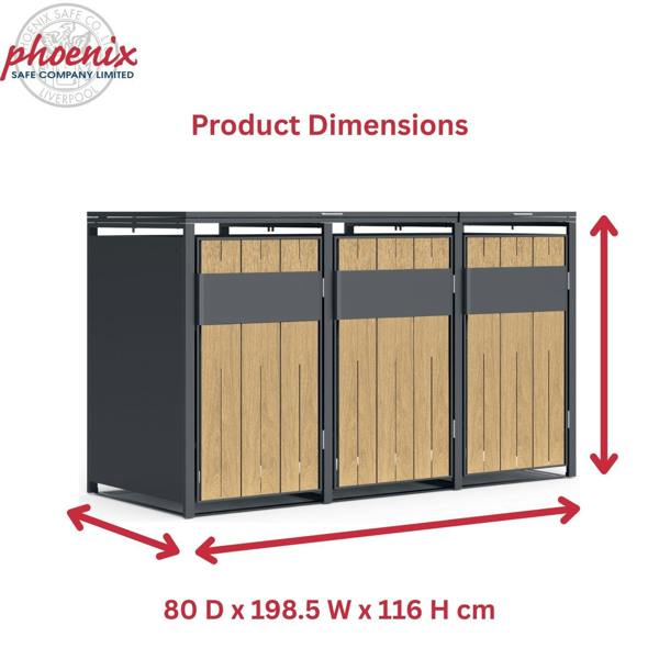 Phoenix Safe Phoenix GB3300AW Outdoor Triple Wheelie Bin Store for 3 x 240L Bins in Oak Effect
