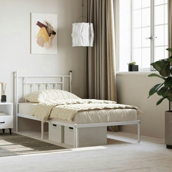Berkfield Metal Bed Frame with Headboard White 100x190 cm