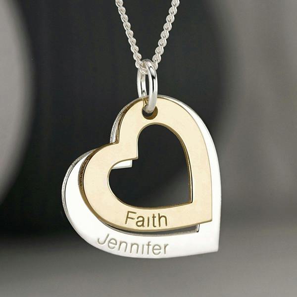 9ct Gold Personalised Two Hearts Necklace - Love Silver Jewellery