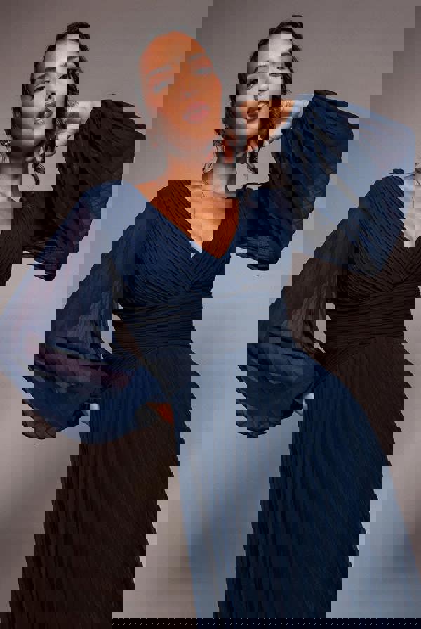 Balloon Sleeve Chiffon Maxi Dress - Navy Blue DR3041QZ