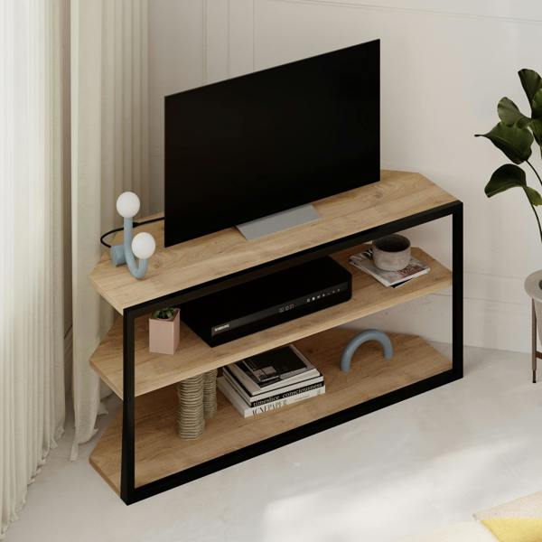 Decortie Modern Echo Corner TV Unit Versatile Design with Metal Frame and Shelf Media Centre 98cm