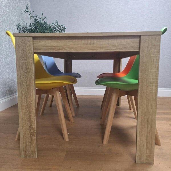 Kosy Koala Oak Effect Dining Table Set With 4 Mix Plastic Chairs Dining Room Furniture