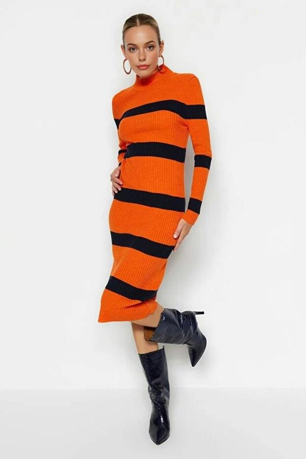WOVCOR Midi Knit Striped Dress