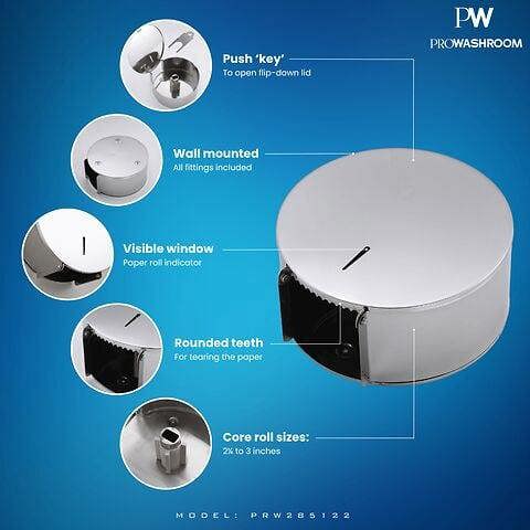 ProWashroom Pro Washroom Stainless Steel Jumbo Toilet Roll Dispenser Space-Saving Wall-Mount