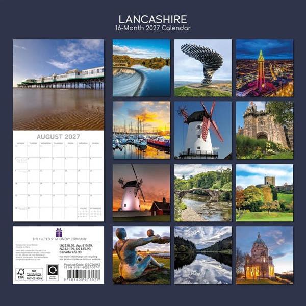Lancashire Calendar 2027, Wall Calendars, Month To View, Travel, Gift