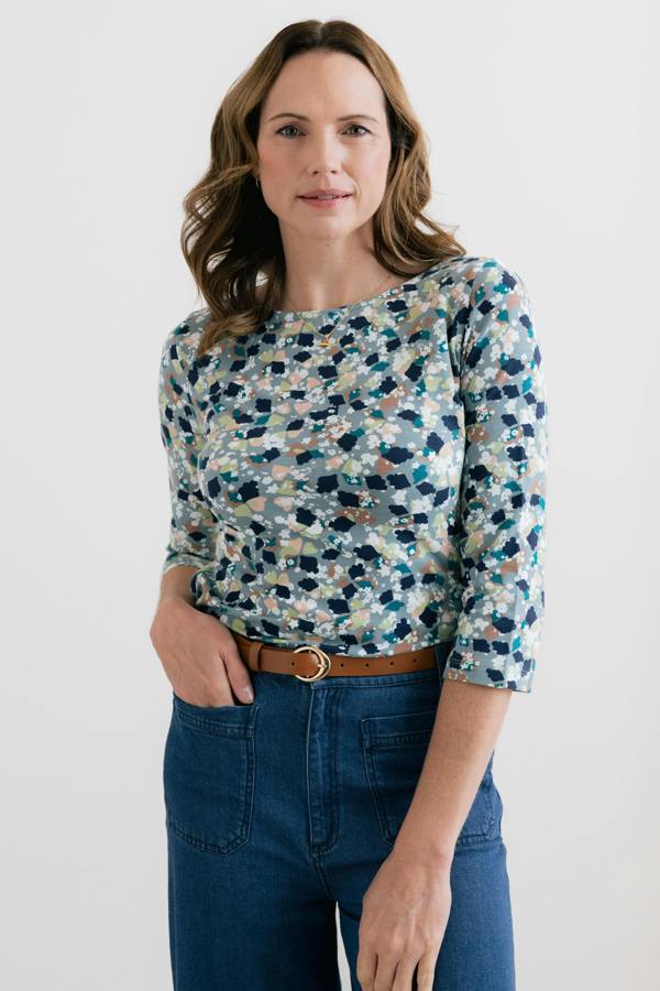 Lily & Me Monica Printed Organic Cotton Jersey Top Ocean