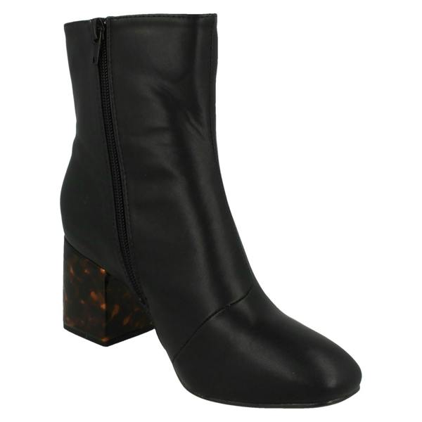 Spot On Ladies Spot On Block Mottled Heel Ankle Boots
