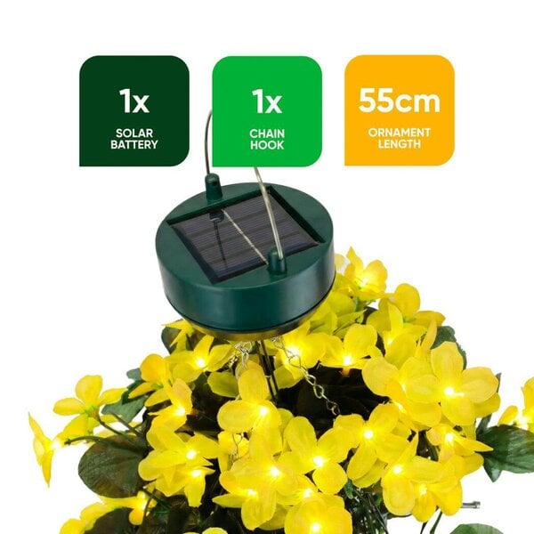Gardenwize Solar Hanging Primrose Flower Lights – Yellow 30 LED Garden Lights