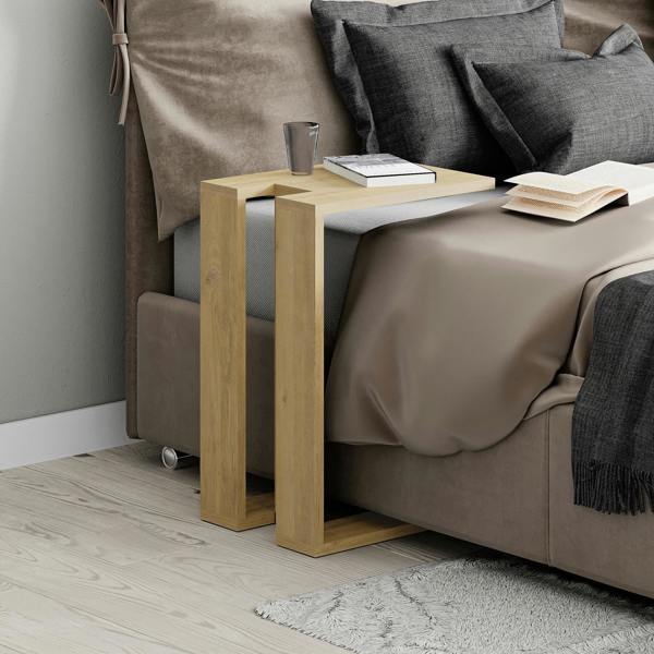 Decortie Muju Modern C Shape Table Oak Effect Gold Marble Effect Mocha Grey Multipurpose  H 57cm