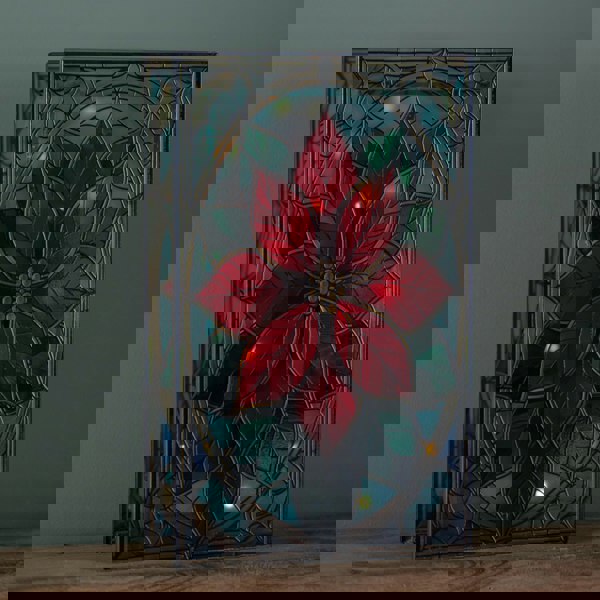Samuel Alexander 21cm Battery Operated Light up Double Sided Stained Glass Poinsettia Decoration with LEDs