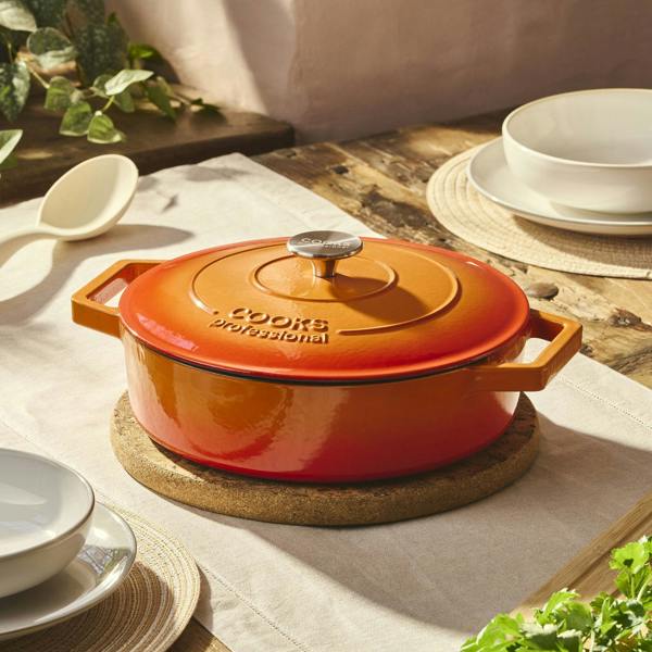 Cooks Professional Set of 3 Cast Iron Casserole | 20cm, 26cm and 28cm | Orange