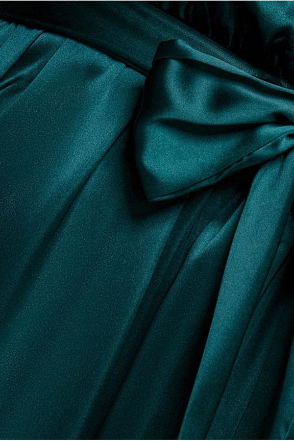 Satin Flutter Sleeve Wrap Maxi Dress - Emerald Green DR3640