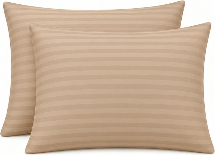 Night Zone 250 Thread Count Stripe Pillowcase Pair – 100% Cotton Hotel Quality Bed Linen - Latte - Housewife Pillowcase
