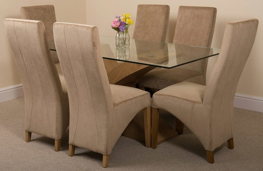 That's Furniture Valencia Oak Small Glass Dining Table & Lola Fabric Chairs