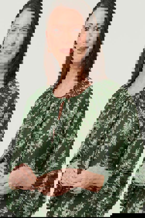 Green | Floral Long Sleeve Tie Neck Maxi Dress