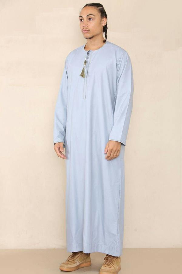 Infinity Leather Mens Thobe Jubba Saudi Islamic Arab Eid Emirati Kaftan Jubbah Tassel Robe