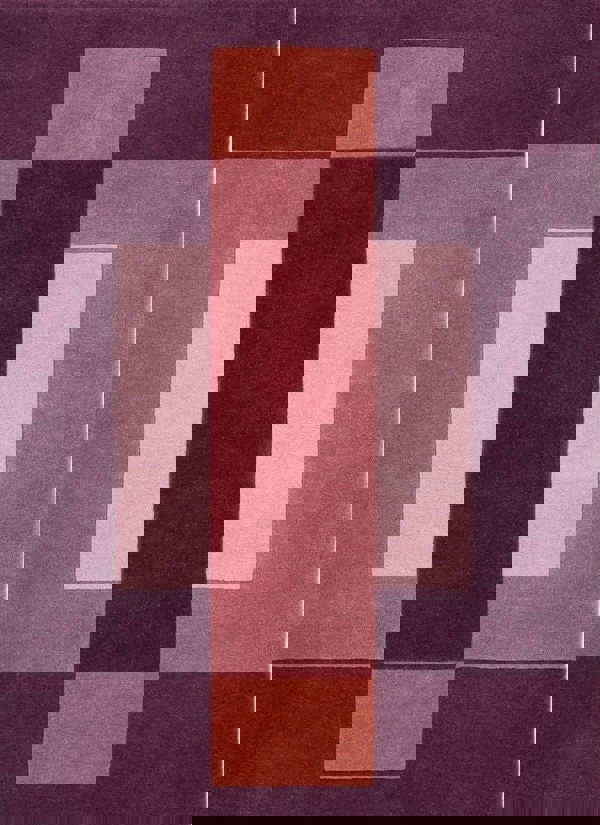 Hand-carved multicoloured geometric wool rug featuring a bold block design, perfect for modern interiors.