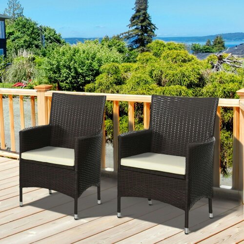 Wyld Haus Dodone Metal And Rattan Brown Set Of 2 Outdoor Dining Armchairs With Cushions