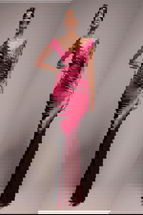 Satin Off The Shoulder Maxi Dress - Wine DR3580