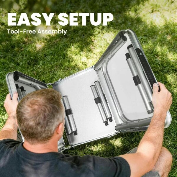 3ft Folding Camping Table, Picnic Table with Mesh Storage Layer, Carrying Bag and Metal Frame, Cream White