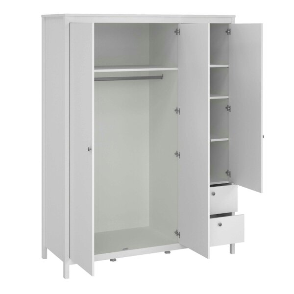 Wyld Haus Gossmere White Wardrobe 3 Doors 2 Drawers